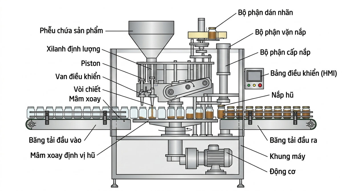 Máy chiết định lượng hũ giá rẻ