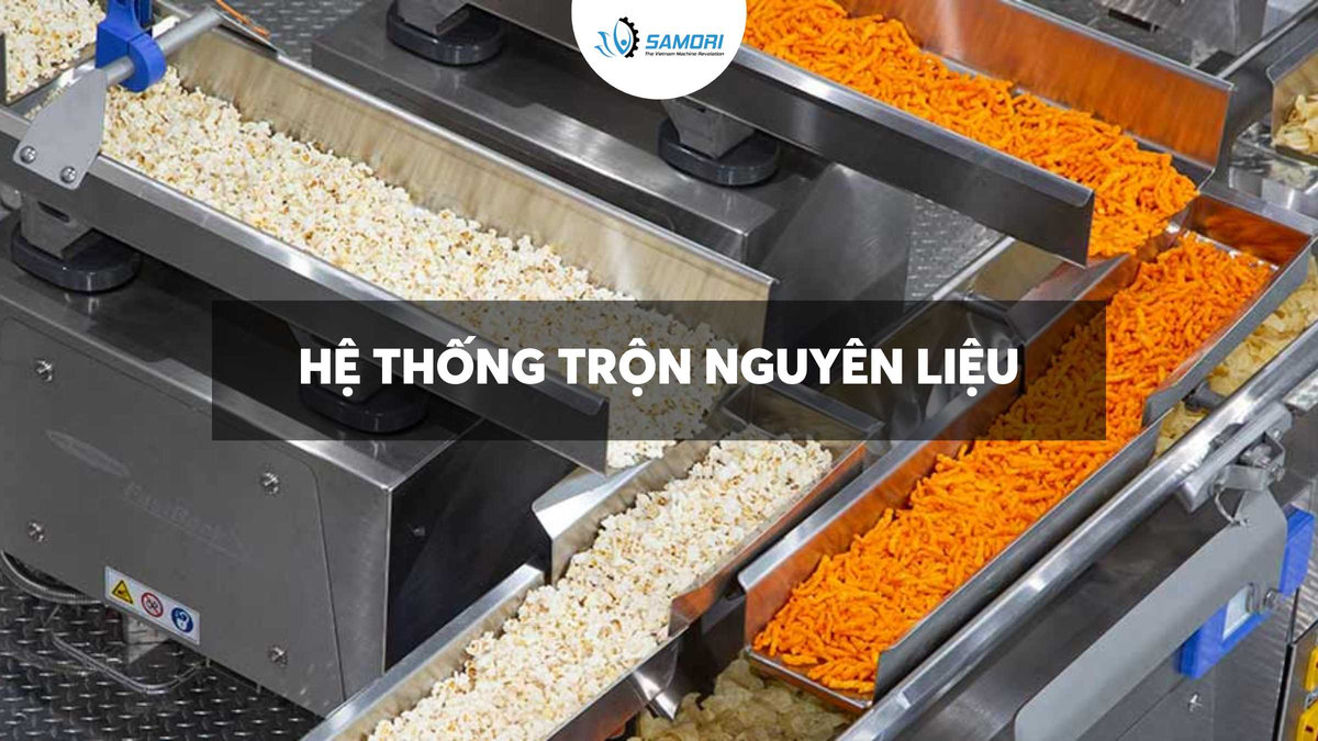 Khu vực trộn nguyên liệu trong quy trình dây chuyền đóng gói