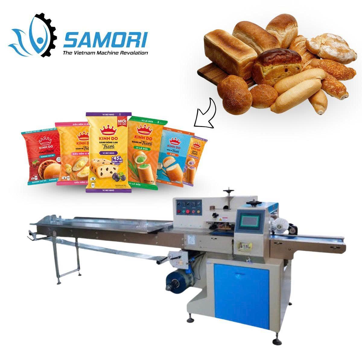 máy đóng gói bánh mì tươi tại Samori