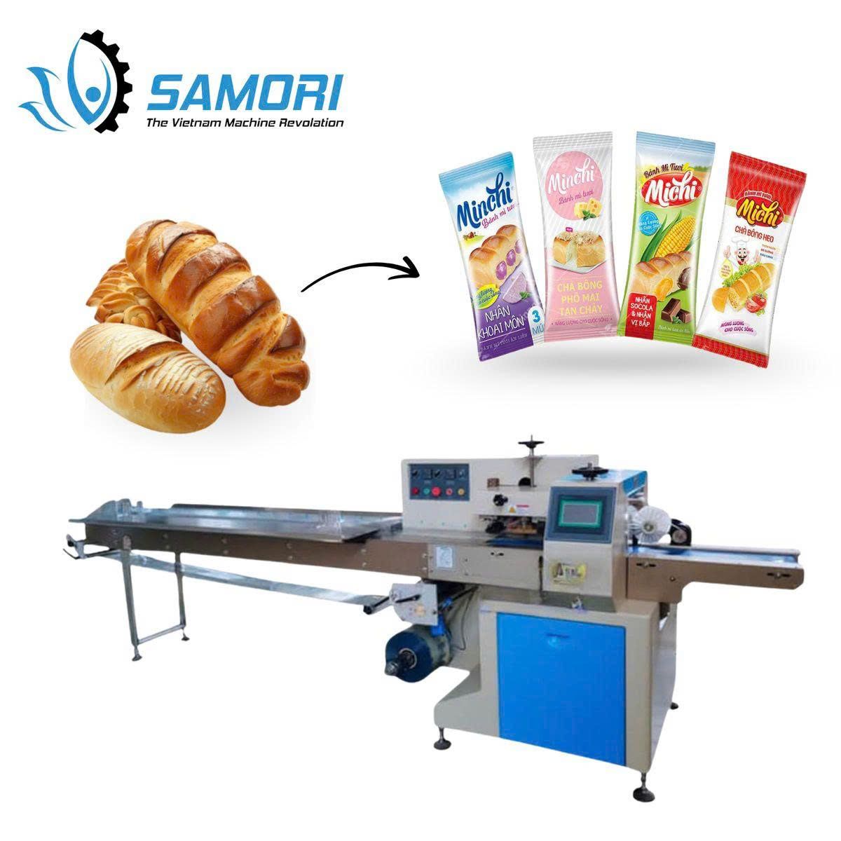 Máy đóng gói bánh mì tươi tự động tại Samori