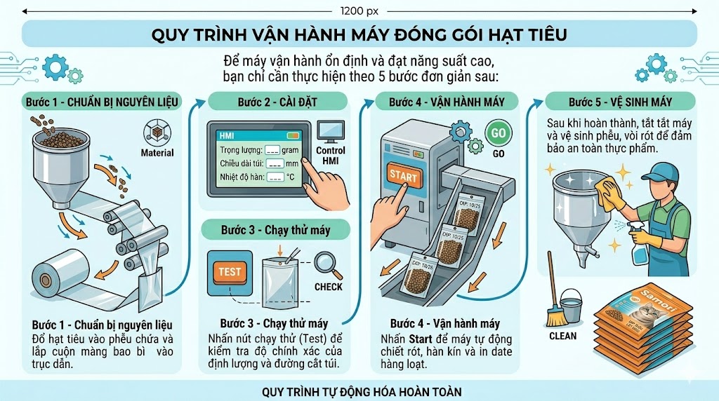 Máy đóng gói hạt tiêu hiệu suât cao